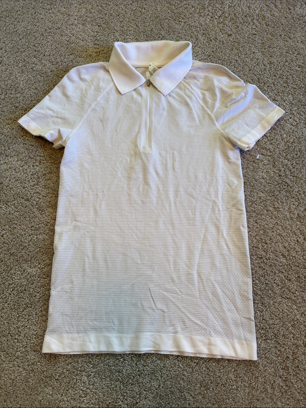 LULULEMON White Polo Zip Short Sleeve Shirt 4/Xs